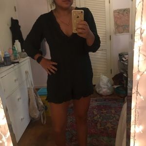 Forest green American eagle romper with lace